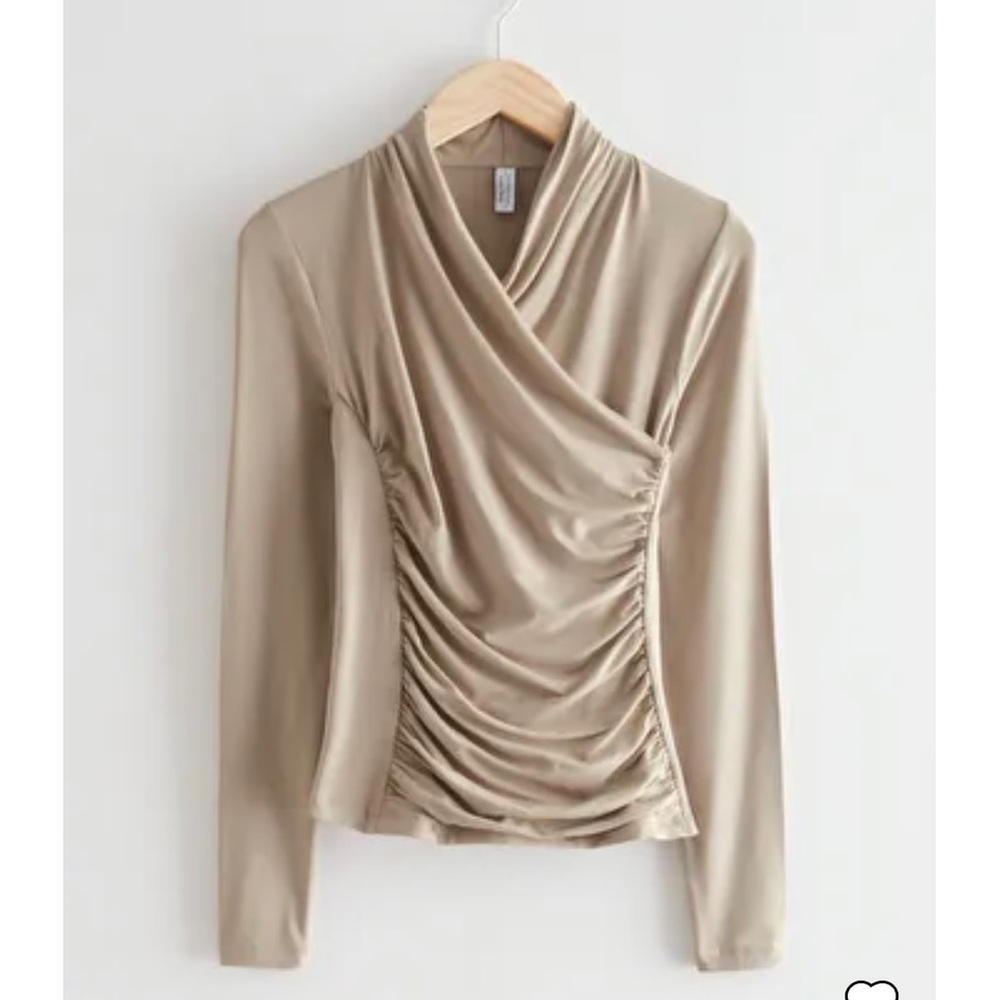 & Other Stories Surplice Ruched Top Beige Tan